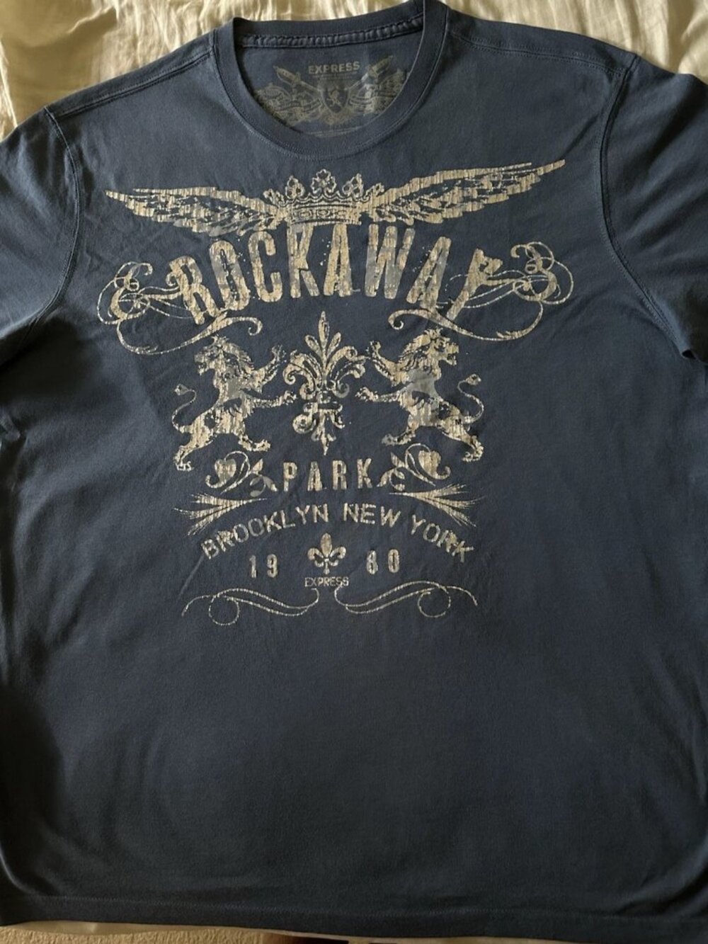 NWOT Express Men's Vintage Y2K Graphic Tee Rockaway Park Brooklyn Blue Medium